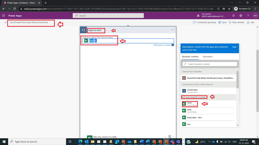 Update A row in an Excel Table Onedrive in Power Automate